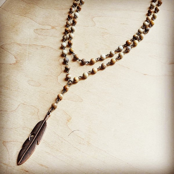 Double strand lariat picture jasper necklace - Lily and Lavender Boutique