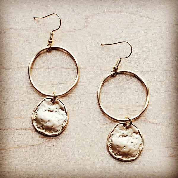 Matte Gold Hoop Earrings with Coin Dangle - Lily and Lavender Boutique