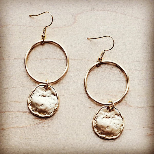 Matte Gold Hoop Earrings with Coin Dangle - Lily and Lavender Boutique