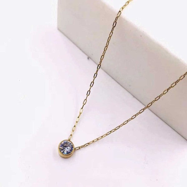 Stainless Steel Gold Solitaire Necklace