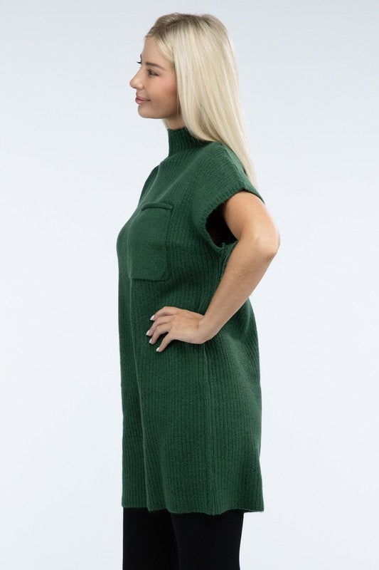 Mock Neck Short Sleeve Sweater Dress with Pocket - Lily and Lavender Boutique