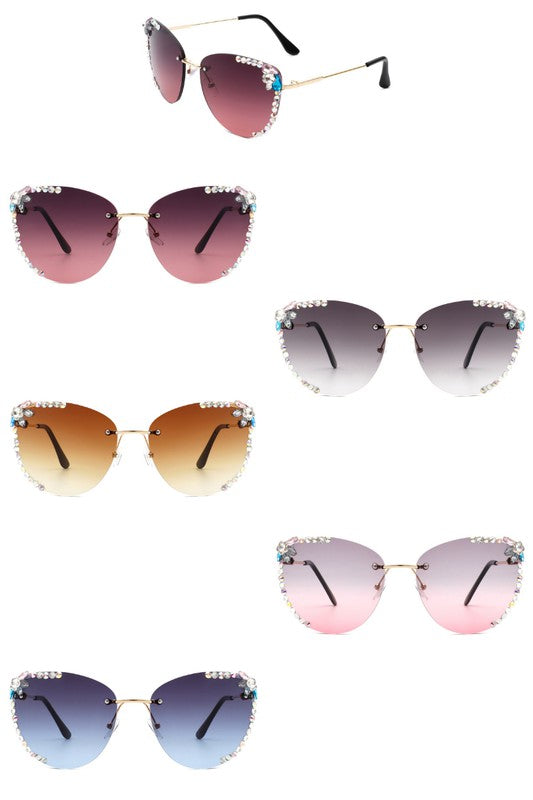 Rimless Rhinestone Fashion Cat Eye Sunglasses - Lily and Lavender Boutique