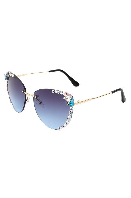 Rimless Rhinestone Fashion Cat Eye Sunglasses - Lily and Lavender Boutique