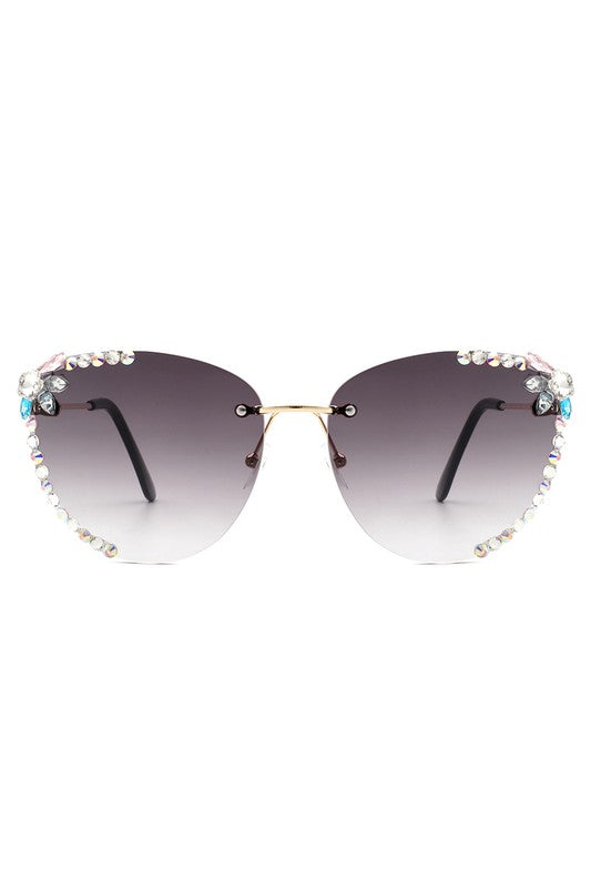 Rimless Rhinestone Fashion Cat Eye Sunglasses - Lily and Lavender Boutique