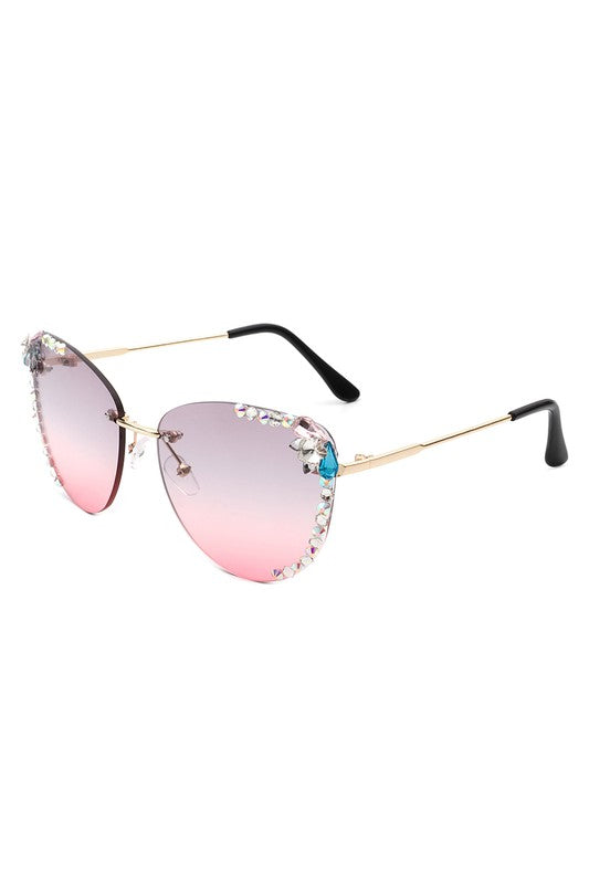 Rimless Rhinestone Fashion Cat Eye Sunglasses - Lily and Lavender Boutique