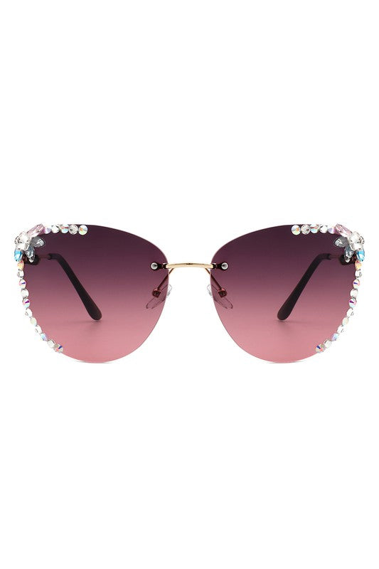 Rimless Rhinestone Fashion Cat Eye Sunglasses - Lily and Lavender Boutique