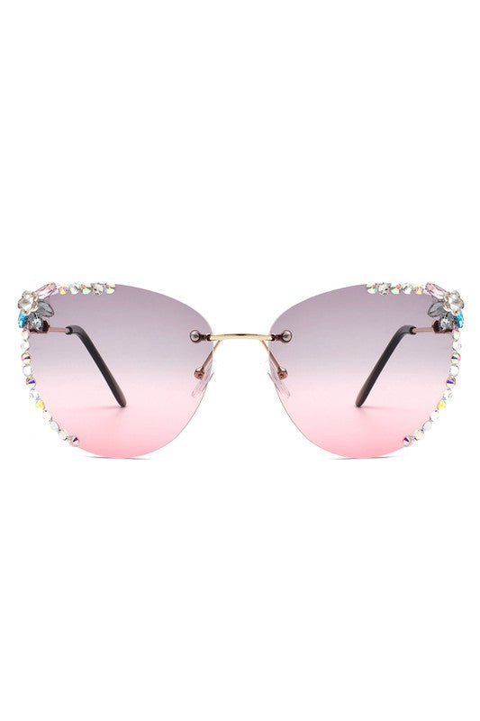 Rimless Rhinestone Fashion Cat Eye Sunglasses - Lily and Lavender Boutique