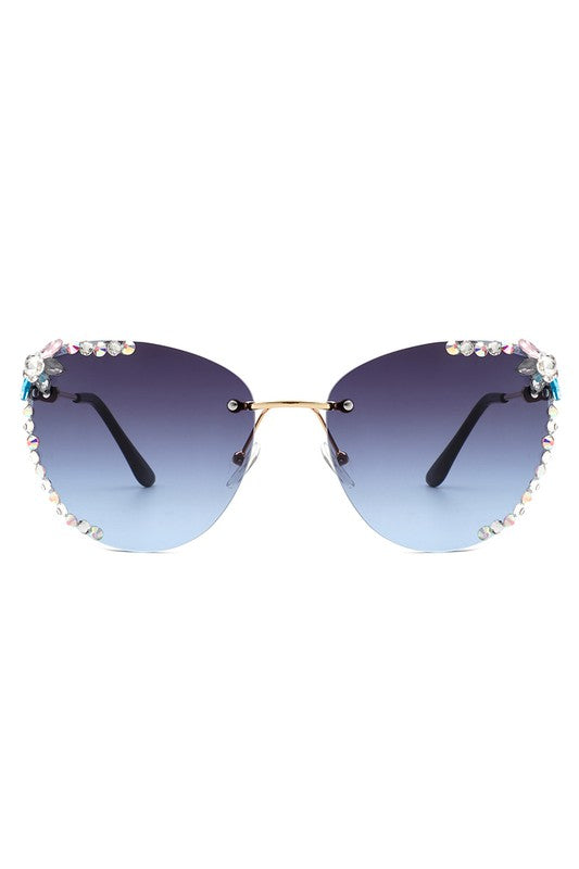 Rimless Rhinestone Fashion Cat Eye Sunglasses - Lily and Lavender Boutique