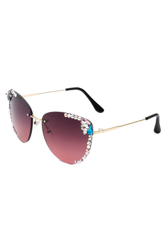 Rimless Rhinestone Fashion Cat Eye Sunglasses - Lily and Lavender Boutique