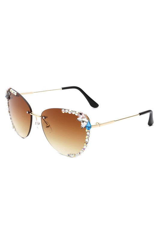 Rimless Rhinestone Fashion Cat Eye Sunglasses - Lily and Lavender Boutique