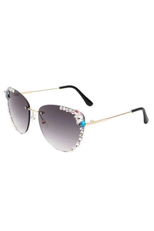 Rimless Rhinestone Fashion Cat Eye Sunglasses - Lily and Lavender Boutique