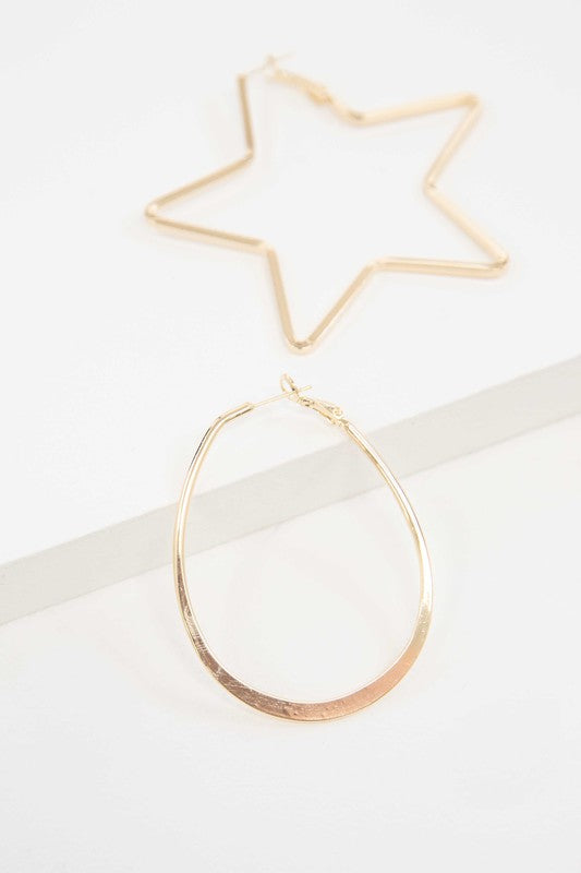 2D Shapes Asymmetrical Hoop Earrings - Lily and Lavender Boutique