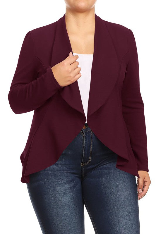 Plus Casual Solid open front jacket blazer - Lily and Lavender Boutique