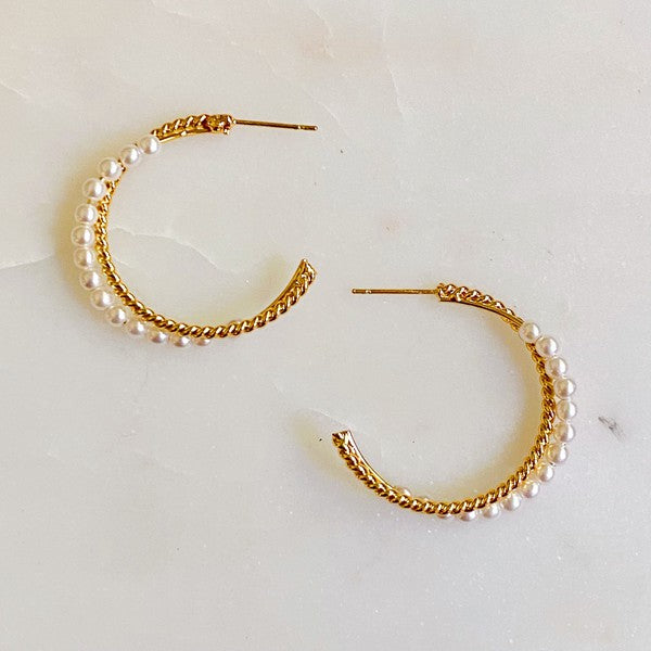 Pearl And Gold Blended Hoop Earring - Lily and Lavender Boutique