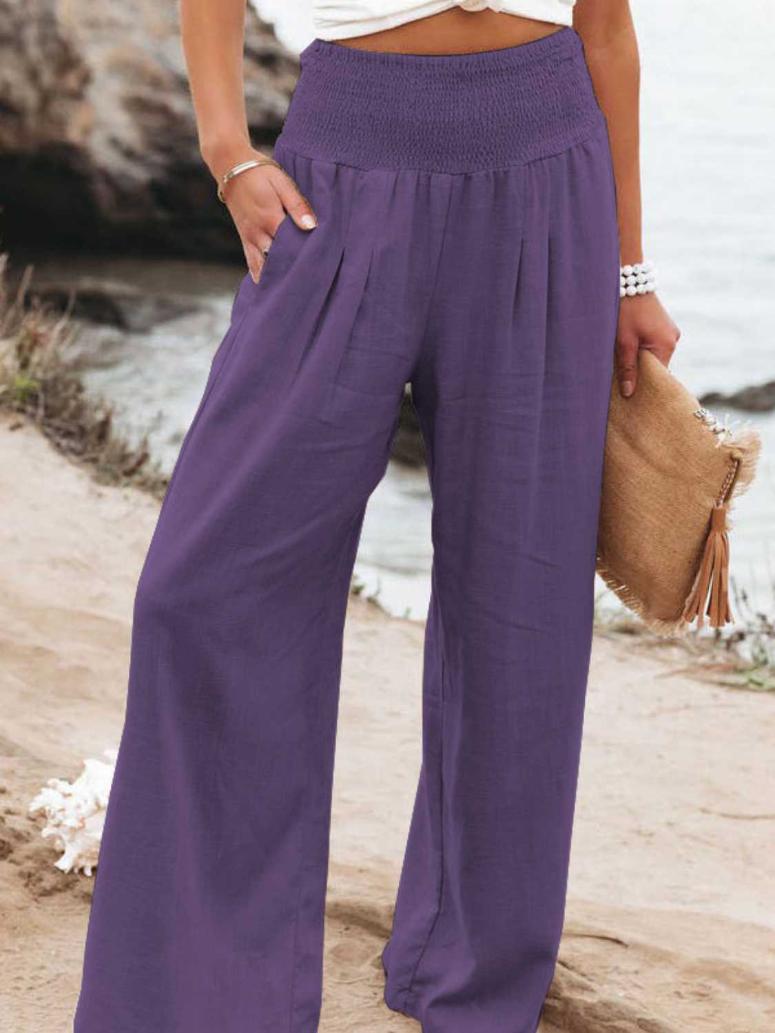 Full Size Smocked Waist Wide Leg Pants - Lily and Lavender Boutique