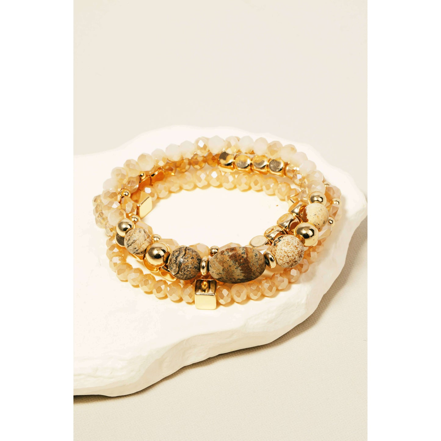 Stone Charm Mixed Beaded Bracelet Set: GDBR