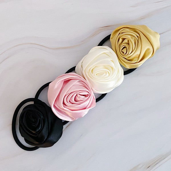 Hand Picked Satin Rose Hair Tie Set of 4 - Lily and Lavender Boutique