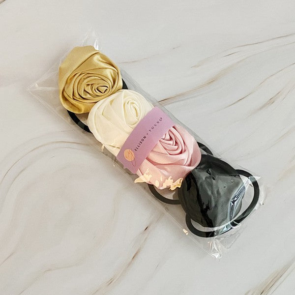 Hand Picked Satin Rose Hair Tie Set of 4 - Lily and Lavender Boutique