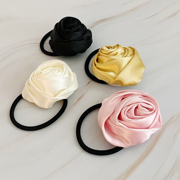 Hand Picked Satin Rose Hair Tie Set of 4 - Lily and Lavender Boutique