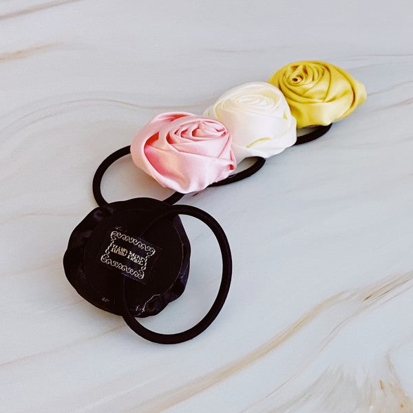 Hand Picked Satin Rose Hair Tie Set of 4 - Lily and Lavender Boutique