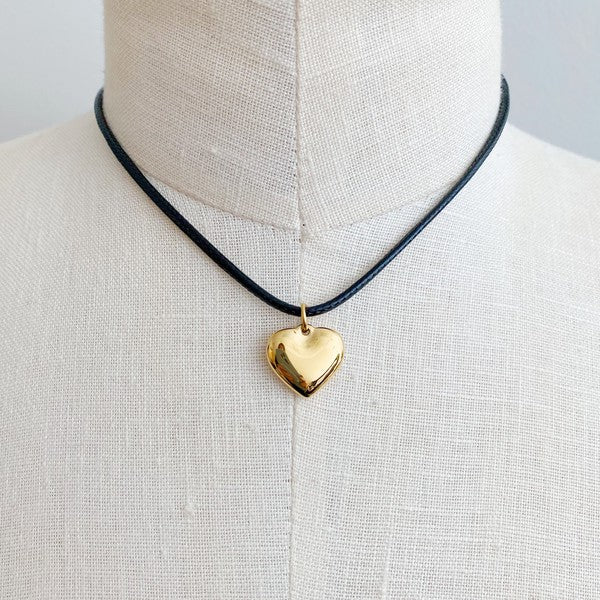 Black Cord Heart Drop Necklace - Lily and Lavender Boutique