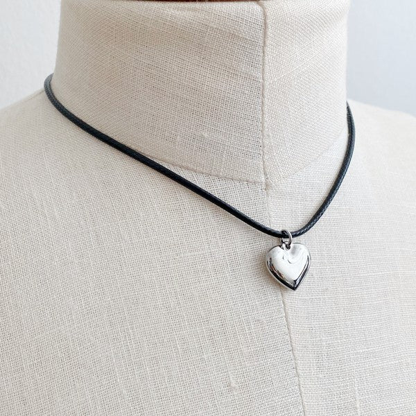 Black Cord Heart Drop Necklace - Lily and Lavender Boutique