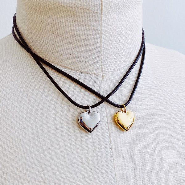 Black Cord Heart Drop Necklace - Lily and Lavender Boutique