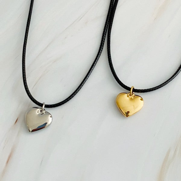 Black Cord Heart Drop Necklace - Lily and Lavender Boutique