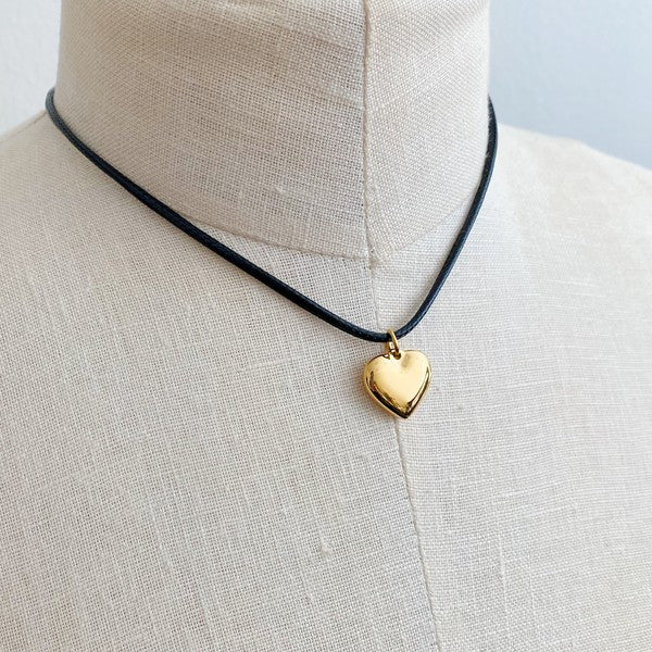 Black Cord Heart Drop Necklace - Lily and Lavender Boutique