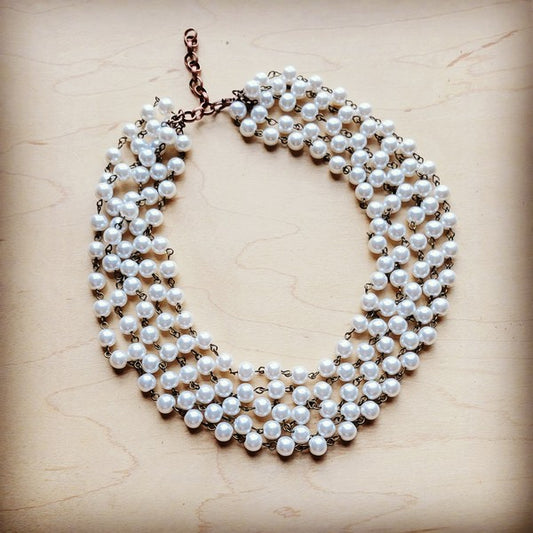 Five Strand Glass Pearl Collar-Length Necklace - Lily and Lavender Boutique