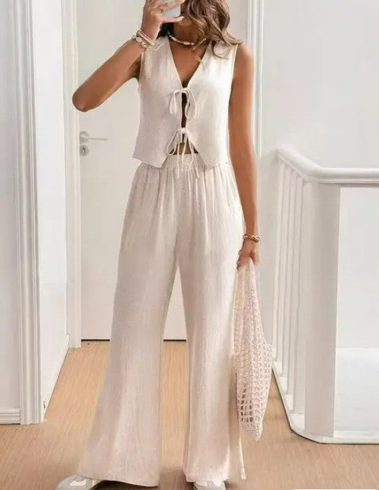 Sleeveless Linen Two-Piece Pants Set - Lily and Lavender Boutique