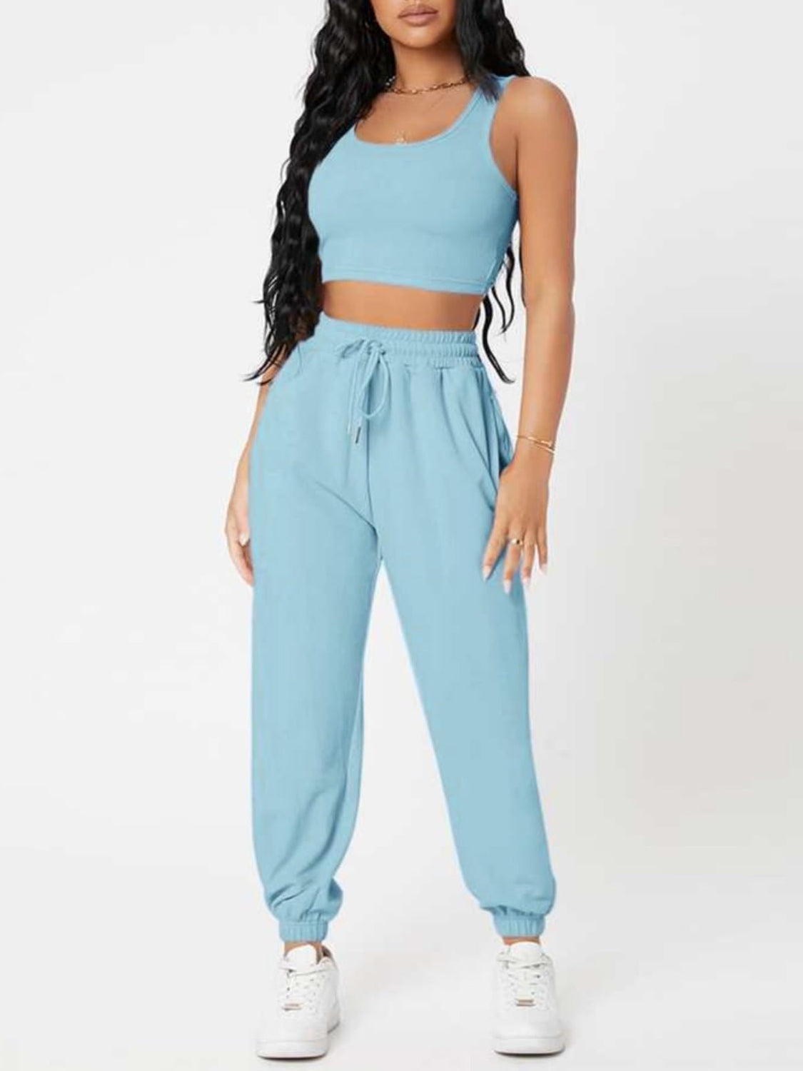 Wide Strap Top and Drawstring Joggers Set - Lily and Lavender Boutique