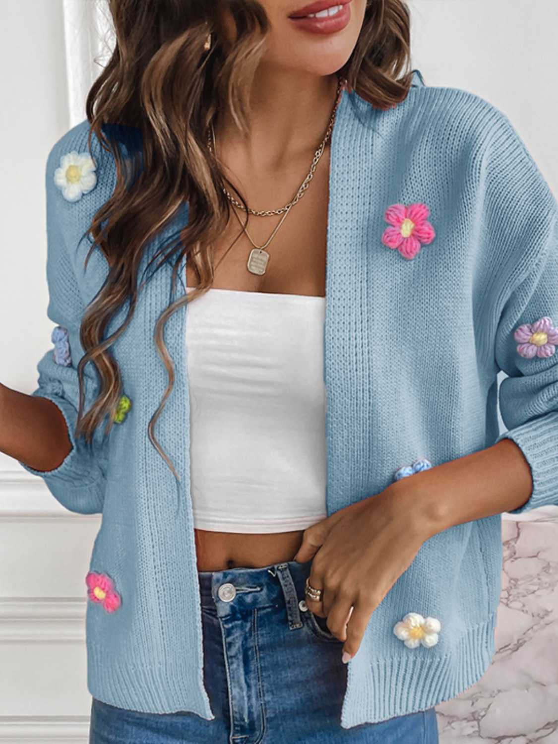 Floral Long Sleeve Open Front Cardigan - Lily and Lavender Boutique