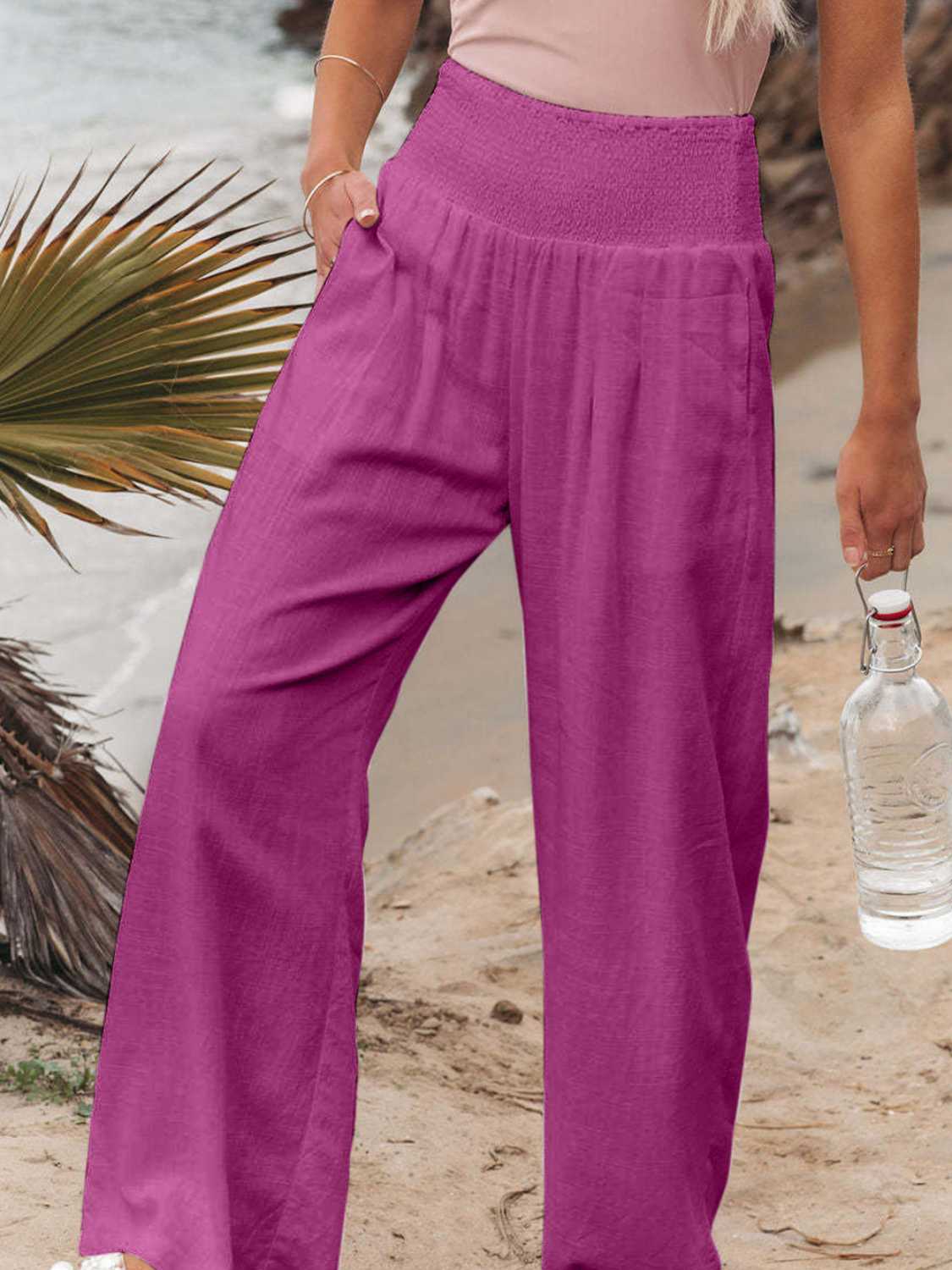 Full Size Smocked Waist Wide Leg Pants - Lily and Lavender Boutique