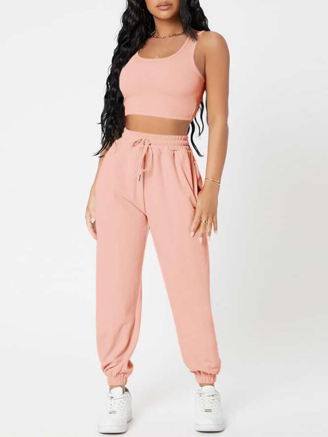 Wide Strap Top and Drawstring Joggers Set - Lily and Lavender Boutique