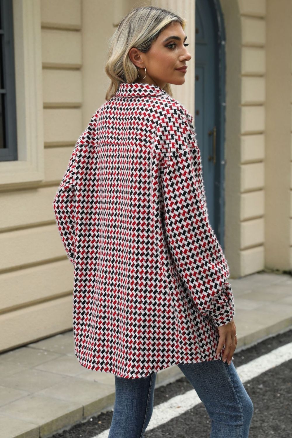 Houndstooth Button Up Dropped Shoulder Coat