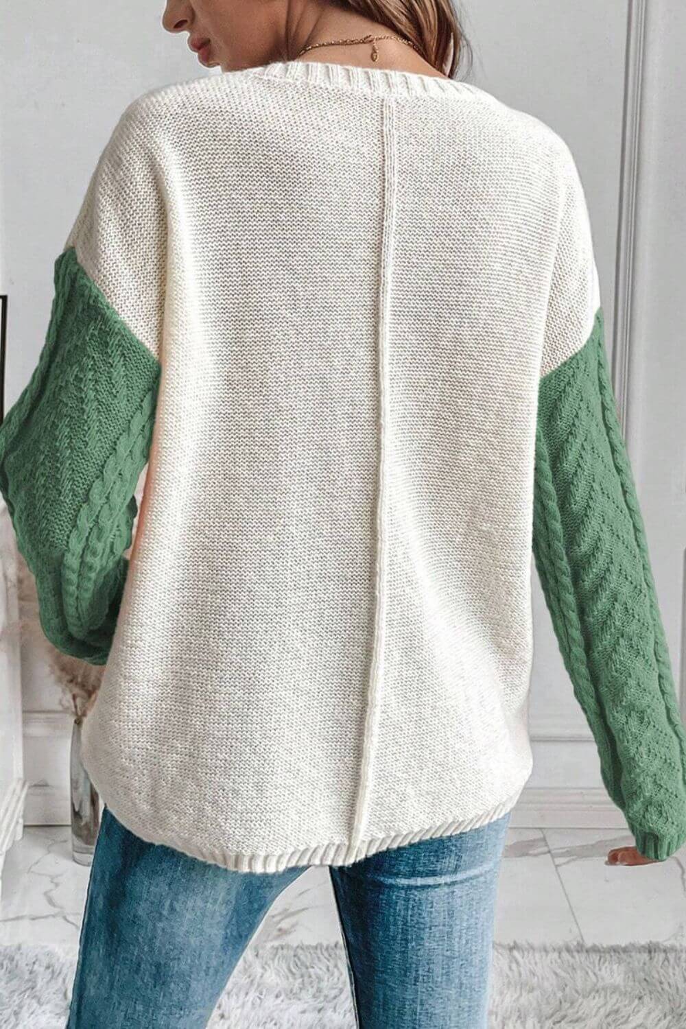 Color Block Round Neck Long Sleeve Sweater