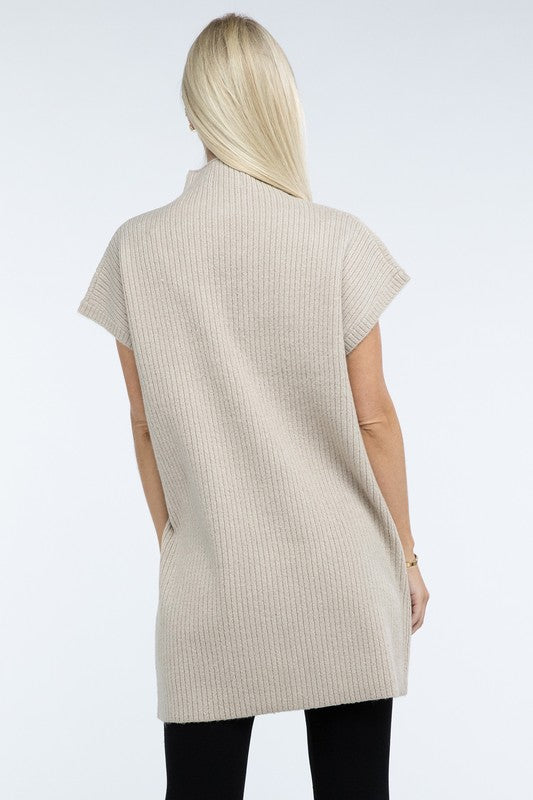 Mock Neck Short Sleeve Sweater Dress with Pocket - Lily and Lavender Boutique