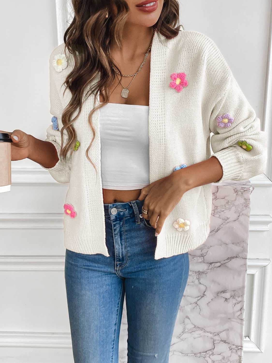 Floral Long Sleeve Open Front Cardigan - Lily and Lavender Boutique