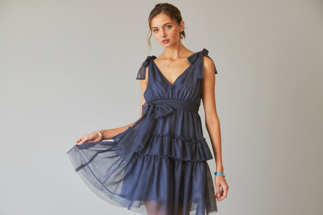 ADORA Tie Shoulder Polka Dot Mesh Dress - Lily and Lavender Boutique