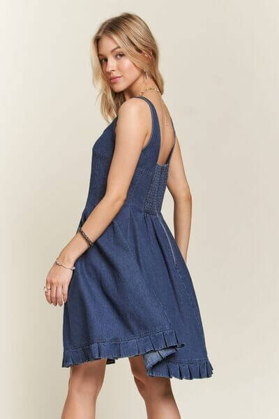ADORA Smocked Back Square Neck Denim Dress - Lily and Lavender Boutique
