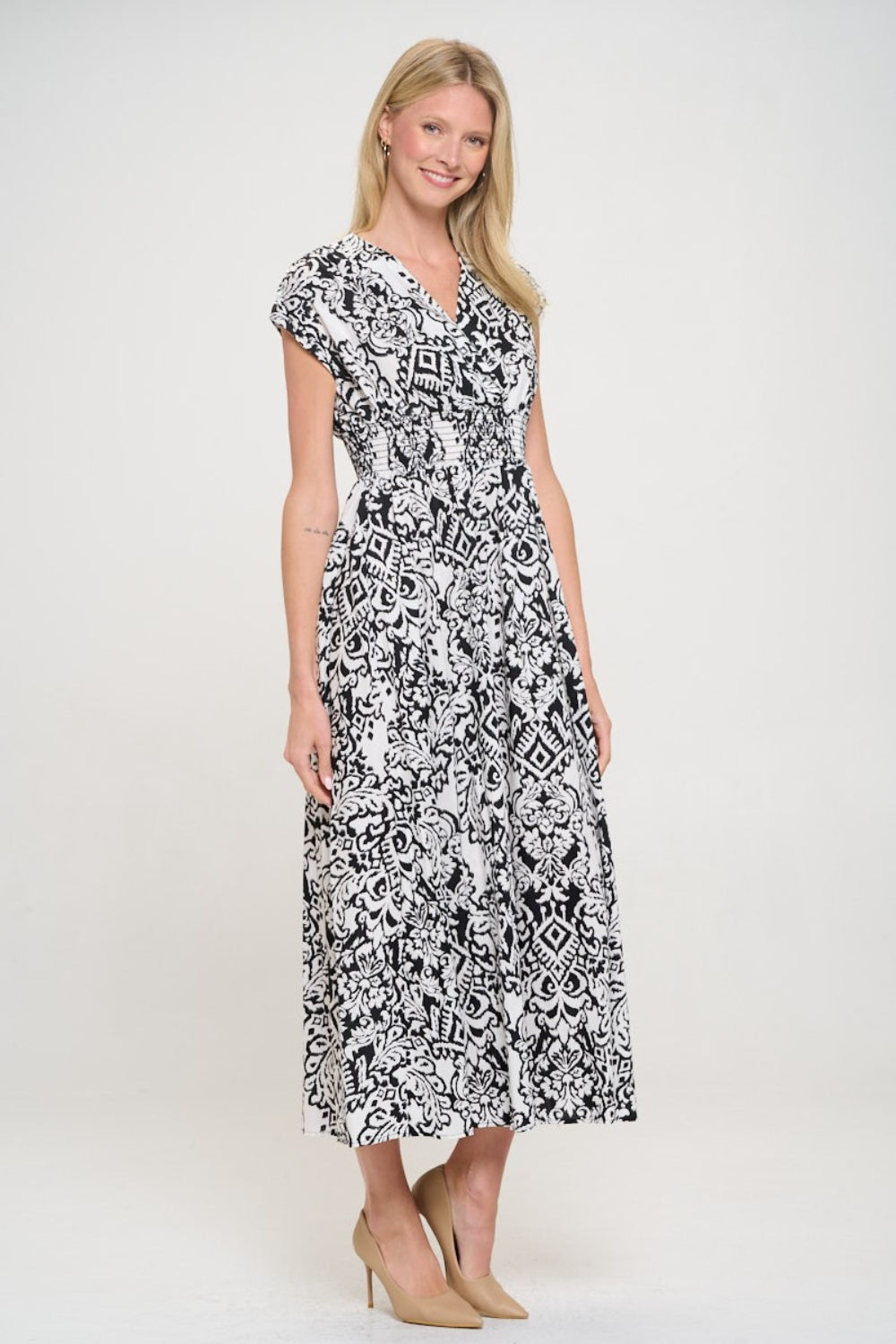 RENEE C Printed Smocked Waist Maxi Dress - Lily and Lavender Boutique