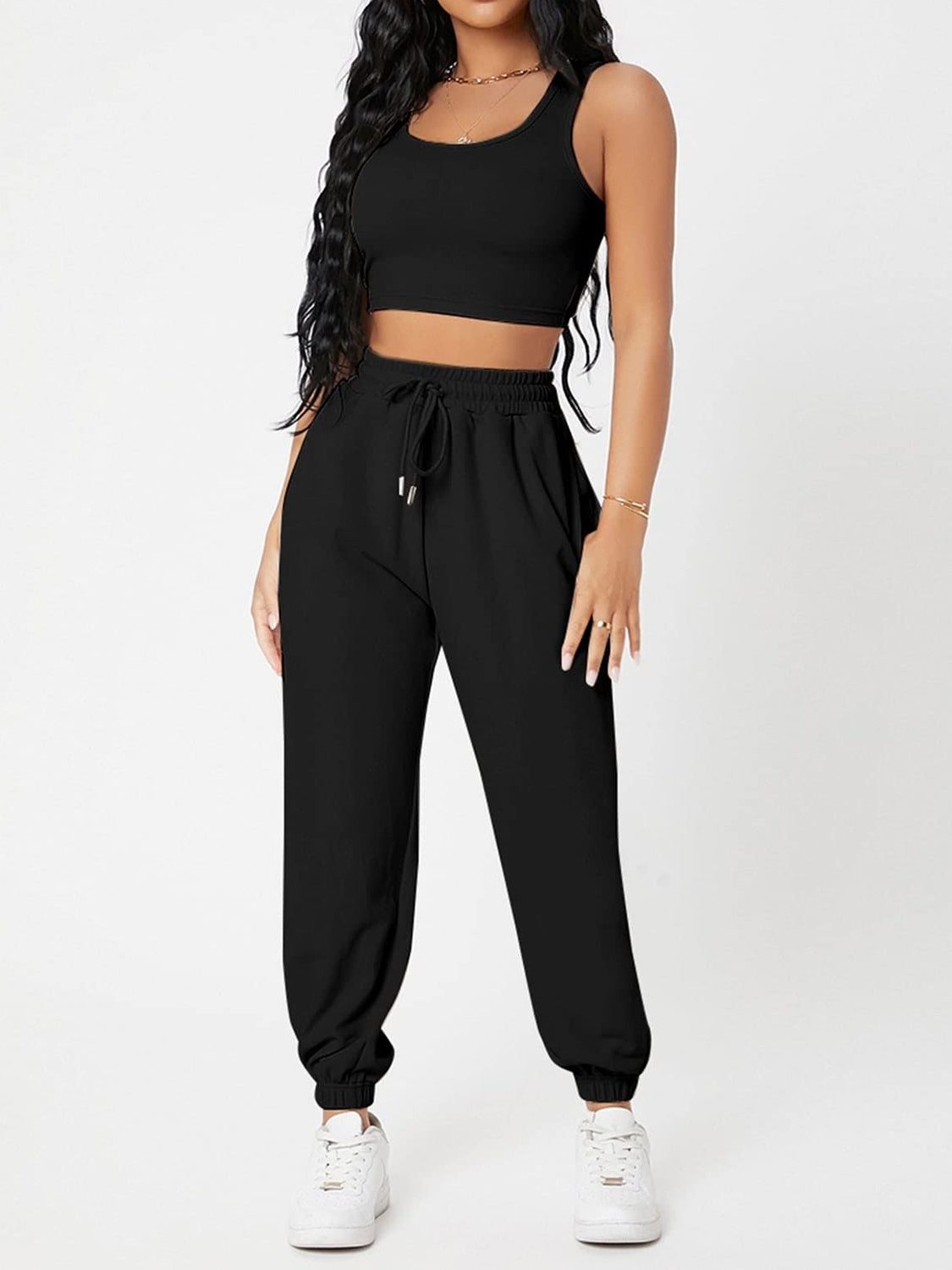 Wide Strap Top and Drawstring Joggers Set - Lily and Lavender Boutique