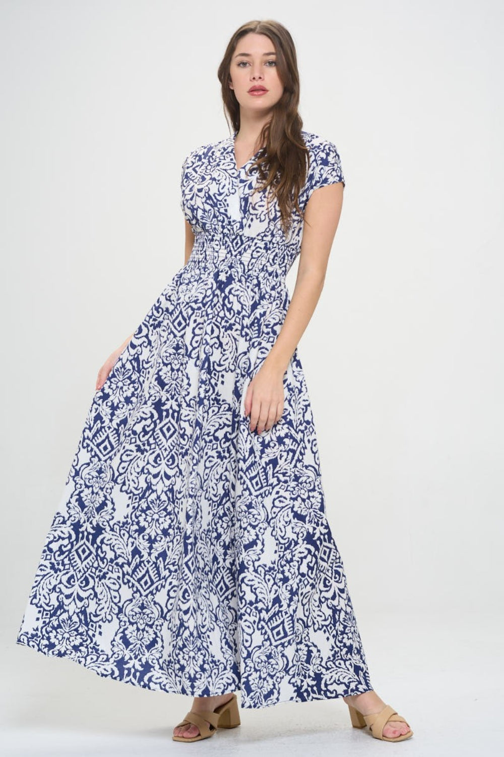 RENEE C Printed Smocked Waist Maxi Dress - Lily and Lavender Boutique