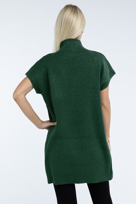 Mock Neck Short Sleeve Sweater Dress with Pocket - Lily and Lavender Boutique