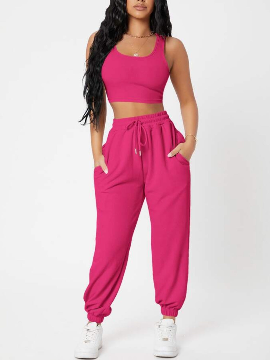 Wide Strap Top and Drawstring Joggers Set - Lily and Lavender Boutique