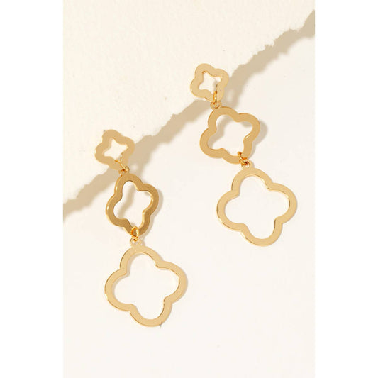 Tiered Metallic Clover Dangle Earrings: GD