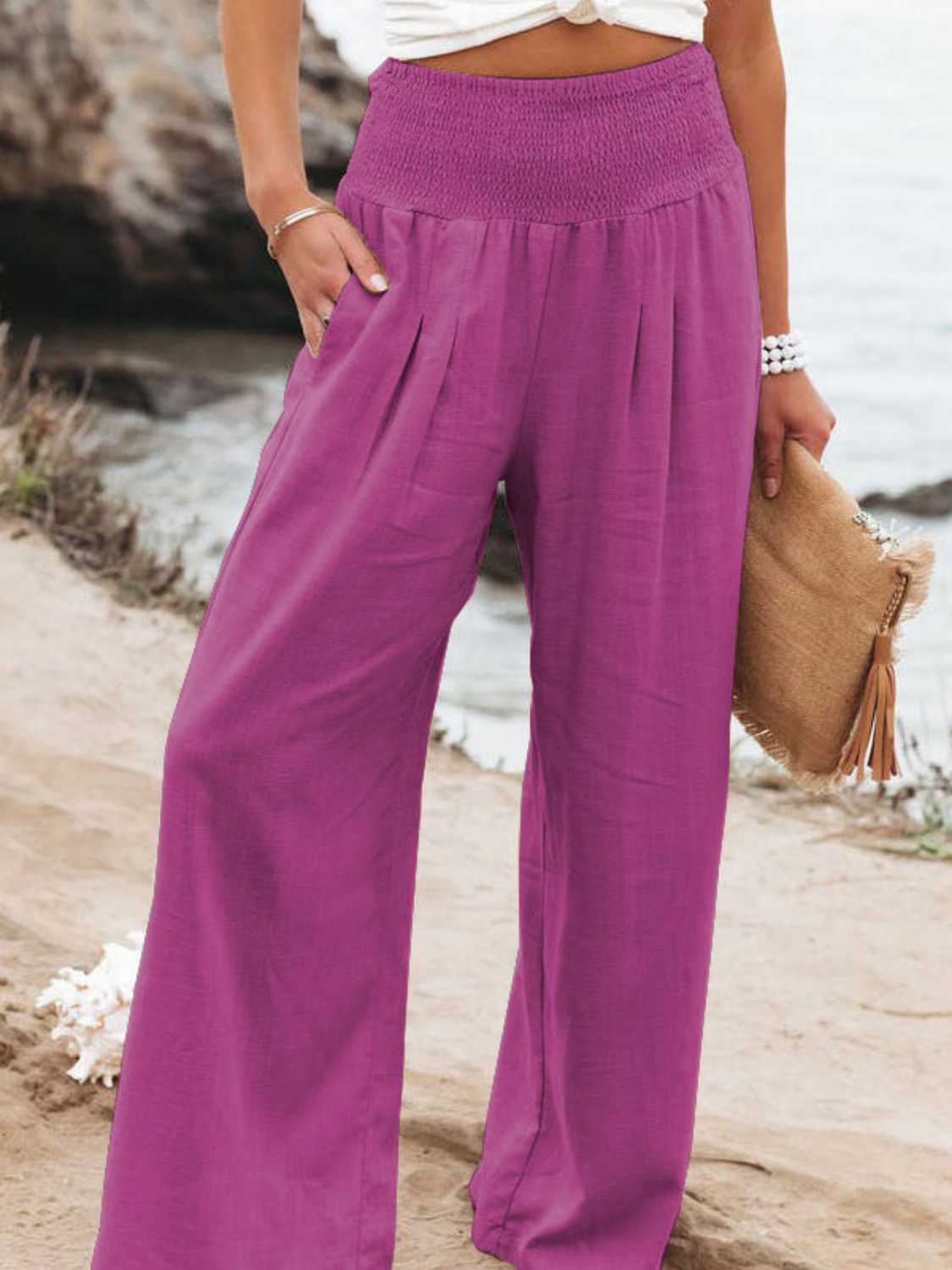 Full Size Smocked Waist Wide Leg Pants - Lily and Lavender Boutique