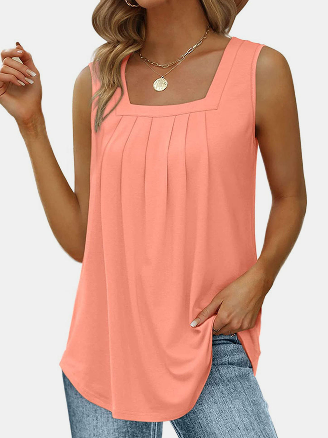 Ruched Square Neck Tank - Lily and Lavender Boutique