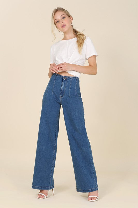 Flared high waist pin-tuck jeans - Lily and Lavender Boutique